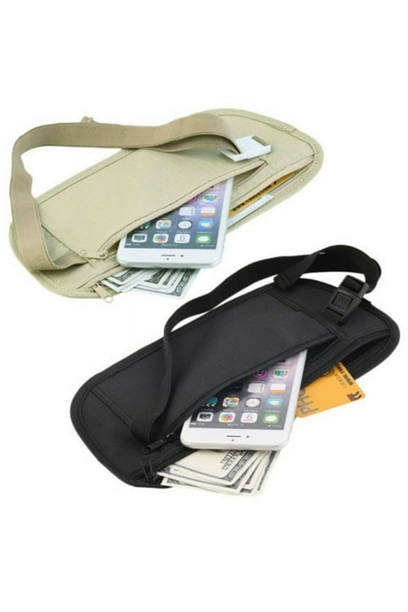 New Travel Waist Pouch for Passport Money Belt Bag Hidden Security Wallet Black
