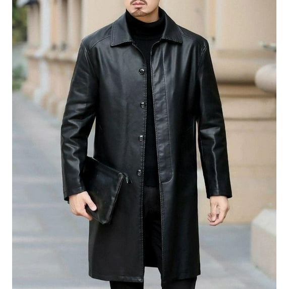 New Trench Coats Men Leather Trench Coat Casaco Trench Jackets Fashion Trench Outerwear Coat