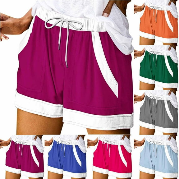 New Trend POROPL Shorts for Women Summer Elastic Waist Casual Shorts with Pockets Print Short