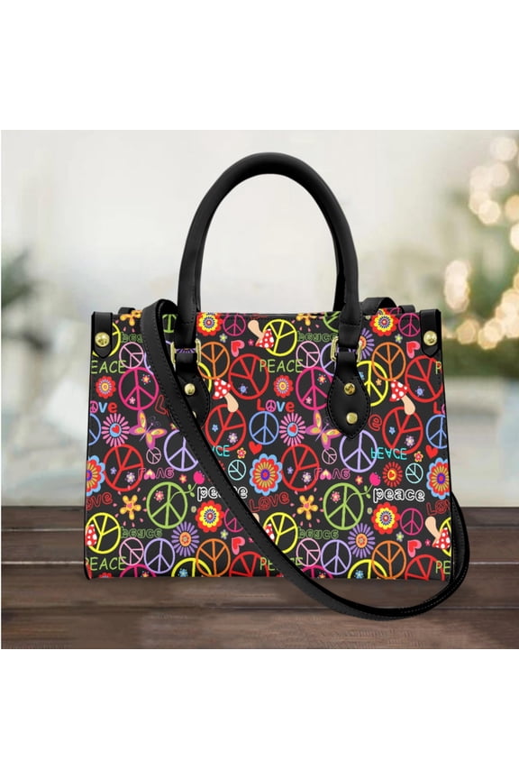 New Trend Women's Bag Hippie Peace and Love Pattern Female Bag for Women Brand Design PU Leather Shoulder Bags Purses