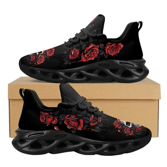 New Trend Womens Mens Teenager Running Shoes Vintage Floral Skull Cushion Mesh Sneakers Low Shallow Walking Footwear