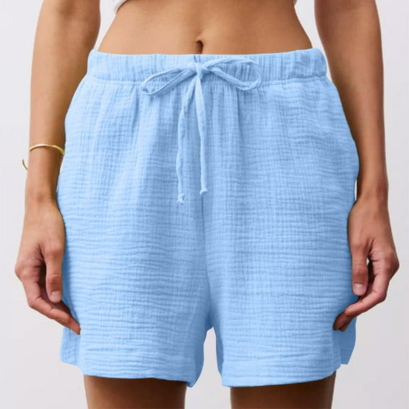 New&Trending!Chaoheng Summer Shorts for Women Plus on Clearance Womens Casual Loose Solid Color Pocket Elastic Waistband Pants,Light Blue-8 XXL