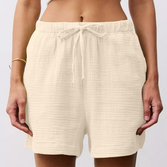 New&Trending!Chaoheng Women Shorts Clearance under $10qwomen Plus Size Shorts Womens Casual Loose Solid Color Pocket Elastic Waistband Pants,Beige-5 M