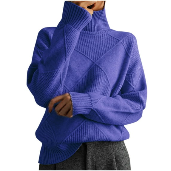 !DianGeFu Tops for Plus Size Women at Fall Prices 2025,Fashion Women's Casual Long Sleeve High Neck Pullover Solid Color Top,Blue,XXL