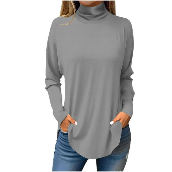 New&Trending!DianGeFu Womens Tops Long Sleeve Fall Fashion Casual,Women's Off Shoulder Sleeves Long Sleeve Printed High Neck Top T-shirt,Gray,XXXL