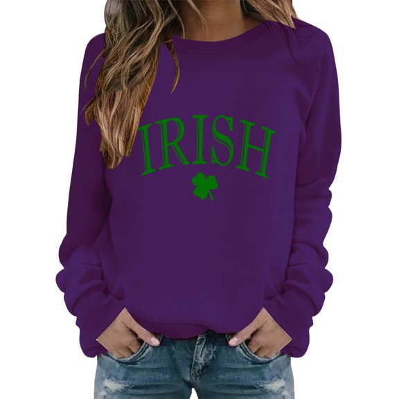 New & Trending!FUNUONY St Patricks Day Shirt Women's Casual Autumn Hoodless Fashion Printed Sweatshirt Purple XXL