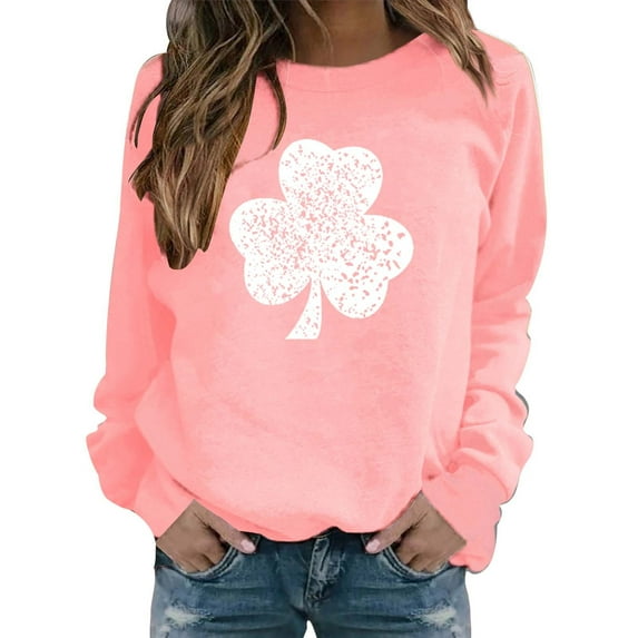 New & Trending!FUNUONY St Patricks Day Shirt Women's Fashion Casual Floral Print Round Neck Long Sleeve Top Sweatshirt Pink XXL