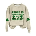 thumbnail image 1 of New & Trending!FUNUONY St Patricks Day Shirt Women's Prone to Shenanigans and Malarkey Print Sweatshirt Green Irish Four Leaves Print Casual Sweatshirt Beige L, 1 of 4