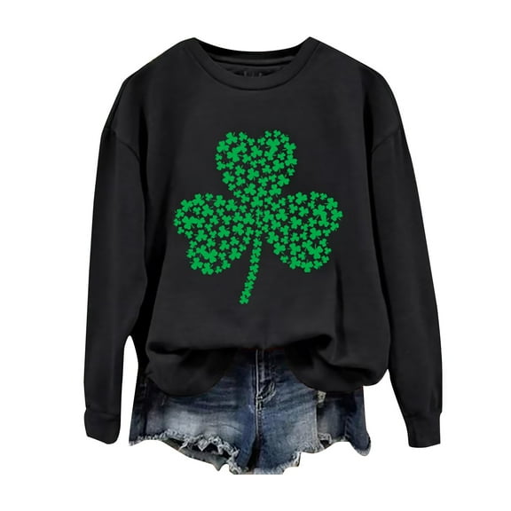 New & Trending!FUNUONY St Patricks Day Shirt Women's St. Pa Trick's Day Sh Amrock Casual Sweatshirt Black L