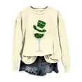thumbnail image 1 of New & Trending!FUNUONY St Patricks Day Shirt Women's Wine Glass Printed Round Neck Long Sleeved Top Beige L, 1 of 4
