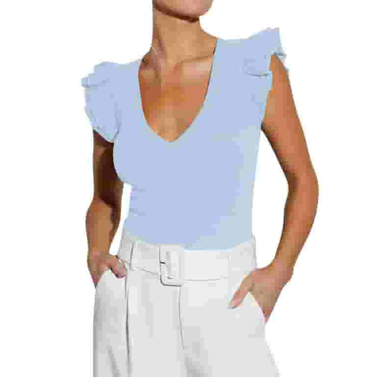 New solid color V-neck cropped sleeve T-shirt New solid color V-neck cropped sleeve T-shirt