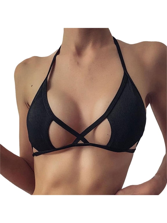 New & Trending NMMUED Bikini Top, Bathing Suit Tops for Women, Triangle Bikini Top, String Bikini, Cut Out Bikini Top, Black S