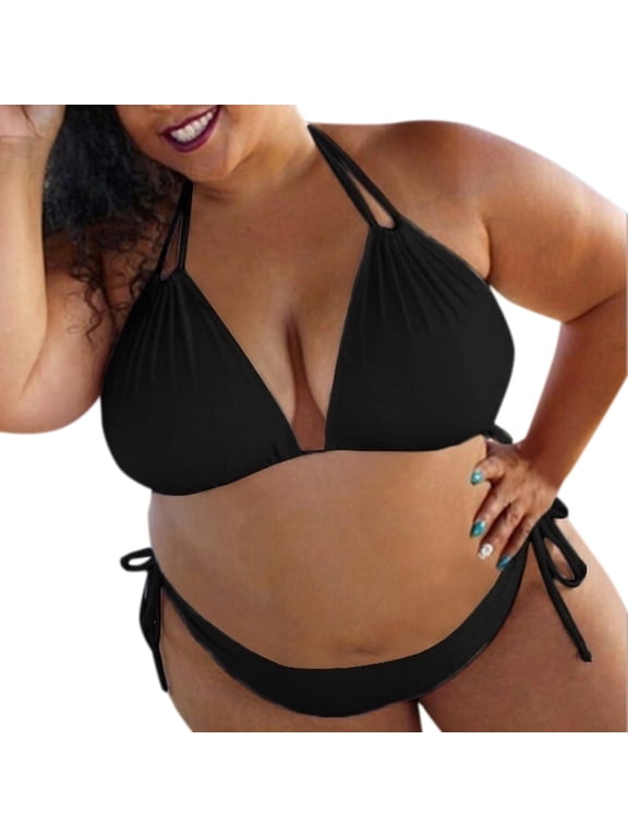 New & Trending NMMUED Plus Size Bikini, String Bikini, Triangle Bikini, Bathing Suit for Women, Plus Size Swimsuit for Women, Black S
