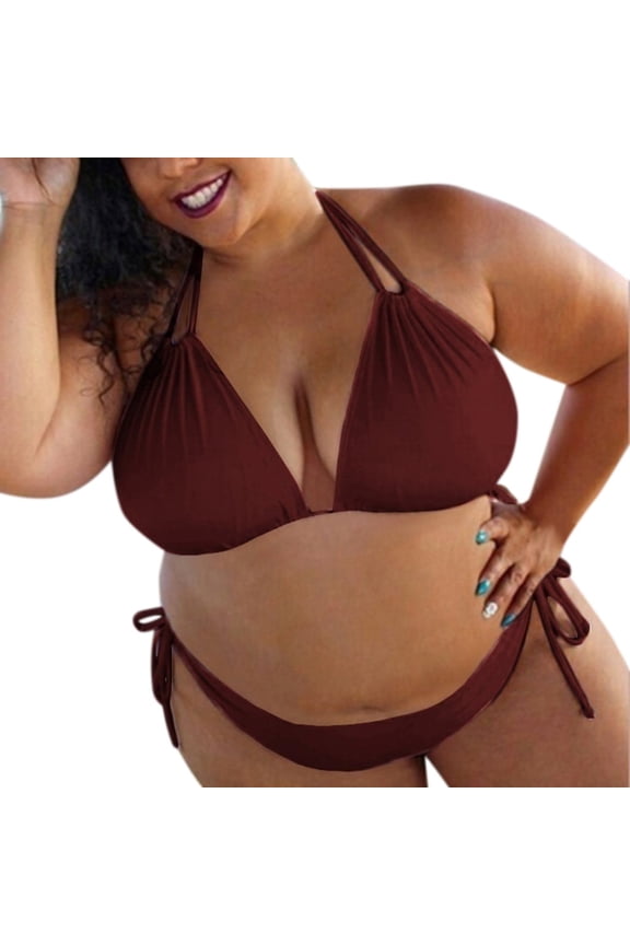 New & Trending NMMUED Plus Size Bikini, String Bikini, Triangle Bikini, Bathing Suit for Women, Plus Size Swimsuit for Women, Wine 3XL