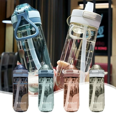 Rkxzt Water Bottles Kettle Large Capacity Fitness Water Bottle with Straw, Leakproof Sports Bottle for Gym & Outdoor Use Blue Plastic