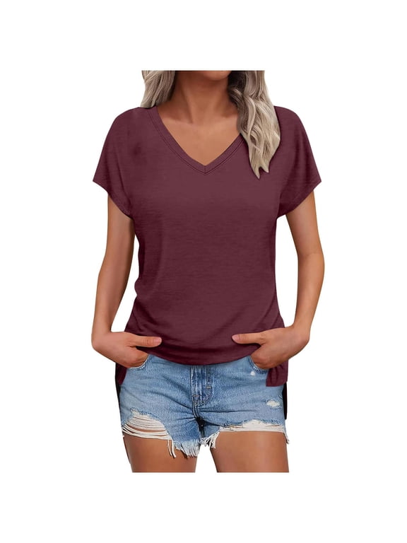 New & Trending Pohista Womens Plus Size Tops V Neck T Shirts for Women Loose Fit Dressy Blouses for Women Elegant Plus Size Ribbed Short Sleeve Tops for Women Cotton my items ordered by me recently