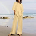 thumbnail image 1 of New & Trending, Summer Women's Casual Top, Short Sleeved Round Neck, Loose Fit, Tube Top, Pockets, Long Pants Set, Comfortable, Versatile, Everyday Wear, Women's Soft Casual Leggings | Yellow 2XL, 1 of 7