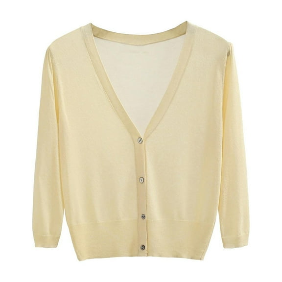 New & Trending Uooqdmx Lightweight Cardigans for Women, Summer Cardigan, Cotton Cardigans for Women, V Neck Cardigan Sweater Solid Color Knitted Sweater, Knit Cardigans for Women, Beige L