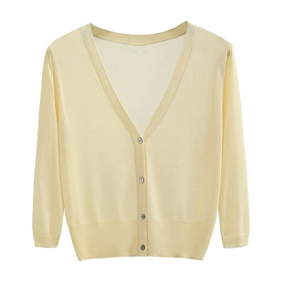 New & Trending Uooqdmx Lightweight Cardigans for Women, Summer Cardigan, Cotton Cardigans for Women, V Neck Cardigan Sweater Solid Color Knitted Sweater, Knit Cardigans for Women, Beige L