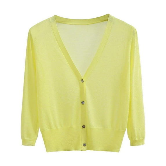 New & Trending Uooqdmx Lightweight Cardigans for Women, Summer Cardigan, Cotton Cardigans for Women, V Neck Cardigan Sweater Solid Color Knitted Sweater, Knit Cardigans for Women, Yellow M
