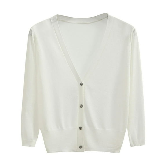 New & Trending Uooqdmx Lightweight Cardigans for Women, Summer Cardigan, Cotton Cardigans for Women, V Neck Cardigan Sweater Solid Color Knitted Sweater, Knit Cardigans for Women, White 3XL