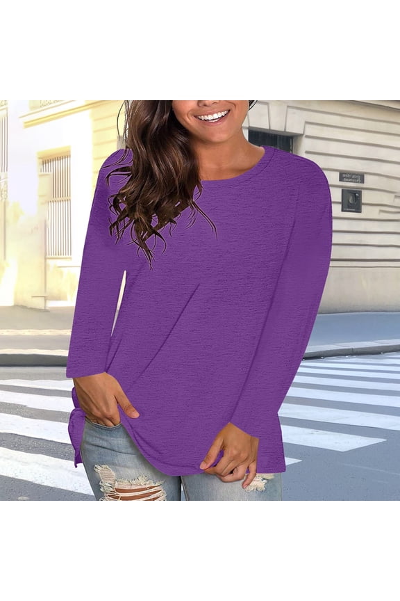 New & Trending for Spring Sawvnm Women's Fashion Solid Loose Long Sleeve T-shirt Pullover Tops for Women