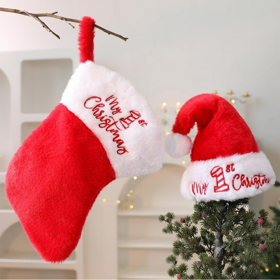 New & Trending karymi Plushs Santa Claus Hat with Socks Set Red Polyester Christmas Stocking Gift Bag Tree Ornament Hanging Pendant Holiday Decor Home Decor New & Trending New & Trending