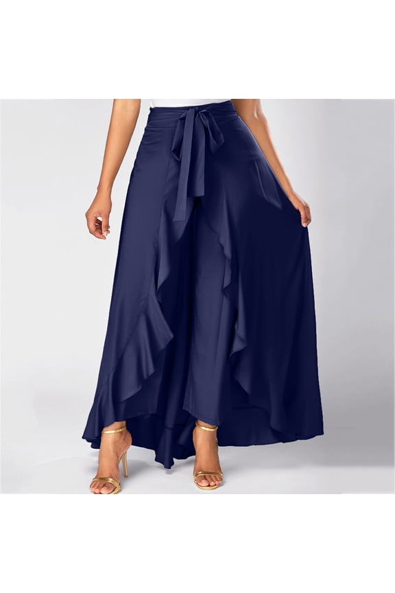 New Trendy!Brilliant Womens Dresses Women's Casual Hakama Irregular Leaf Bow High Waist Long Culottes Skirt Blue S-3XL