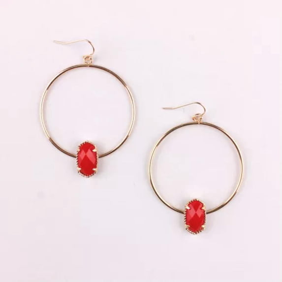 New Trendy Claw Resin Stone Oval Circle Hoop Earrings Christmas Gifts for Gilrs