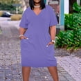 thumbnail image 1 of Homenesgenics Summer Dresses 2025 Plus Size Dress For Women V Neck Spring Solid Casual Sundresses Pocket Knee Short Sleeve With Pockets Purple XXL, 1 of 5
