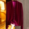 thumbnail image 1 of New Trendy!Homenesgenics Clothes under $5.00 Fashion Women Solid Gold Velvet 3/4 Sleeves Round Necked Pleated Back Hollowed Out Top/Red L, 1 of 6
