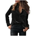 thumbnail image 1 of New Trendy!Homenesgenics Clearance Clothes under $5.00 Fashion Women's Spring Velvet Long Sleeve Button Pocket Casual Shirt Top/Black XL, 1 of 3