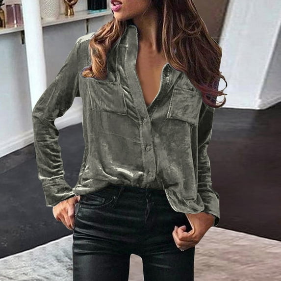 New Trendy!Homenesgenics Velvet Tops for Women Women's Ladies Round Neck Loose Tops Casual Print T-Shirts Long Sleeve Blouse/Gray L