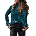 thumbnail image 1 of New Trendy!Homenesgenics Clothes under $5.00 Fashion Women's Spring Velvet Long Sleeve Button Pocket Casual Shirt Top/Blue S, 1 of 4