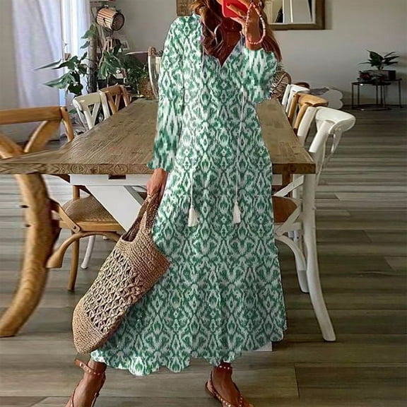 New Trendy!Homenesgenics Maxi Dresses for Women Plus Size Fashion Women's Casual Spring Summer V-Neck 3/4 Sleeve Printed Dress