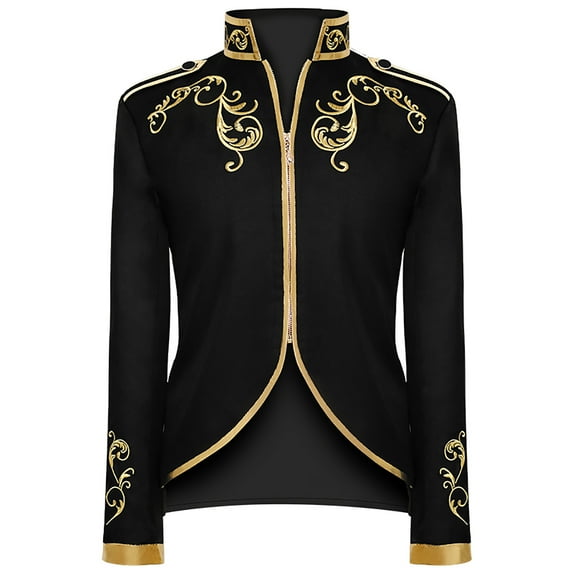 Up to 60% off!Homenesgenics Mens Jackets Men's Comfortable Retro Style Stitching Suit Gold Embroidered Black XXL