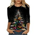 thumbnail image 1 of Homenesgenics Christmas Tree Print Tops Women's Fashion Christmas Print Loose T-shirt 3/4 Sleeves Blouse Round Neck Casual Tops, 1 of 4