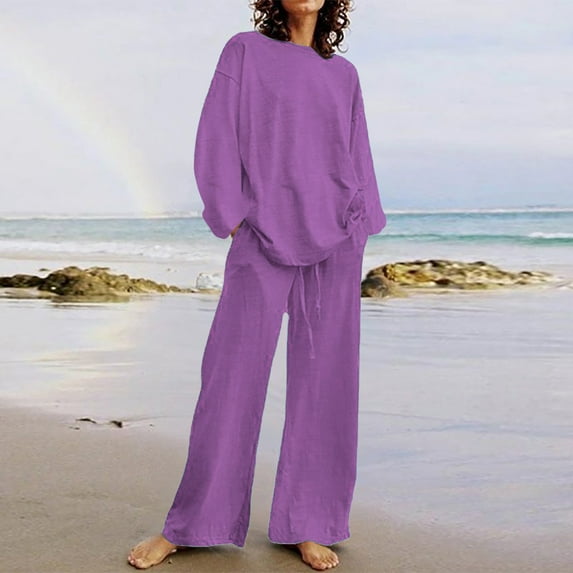 New Trendy!Homenesgenics Sweatsuits 2pcs Sets Womens Plus Size Summer Women's Summer Suit Fashion Short Sleeve Solid Color Trousers Casual Two-Piece Suit