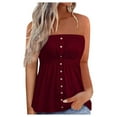 thumbnail image 1 of New Trendy!Homenesgenics Tank Tops for Women Plus Size Women's Bra Pleated Button Sleeveless off Shoulder Tight Slim Short Top Red M, 1 of 5