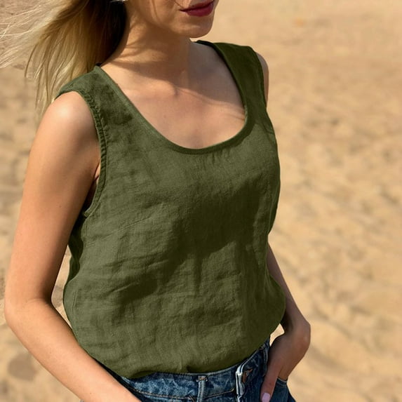 New Trendy!Homenesgenics Tank Tops for Women under $5 Women Summer Large Size Leeveless Tops Casual Solid Color Loose Blouse Green XXL
