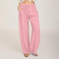 thumbnail image 1 of New Trendy!Homenesgenics Women Cargo Pants Khaki Women Casual Cotton Linen Drawstring Elastic Waist Long Wide Leg Pants Pink S, 1 of 9