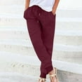 thumbnail image 1 of New Trendy!Homenesgenics Women High Waist Straight Leg Drawstring Tie Womens Tapered Cotton Pants Linen Drawstring Elastic Waist Pants Casual Trousers with Pocket Red XXL, 1 of 5