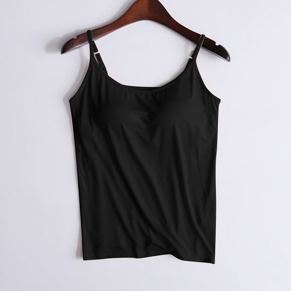 New Trendy!Homenesgenics Womens Tank Tops with Built in Bra Ladies Camisole With Chest Pad Rings Cup Body Bottom Underwear Yoga Sports Tops Black L