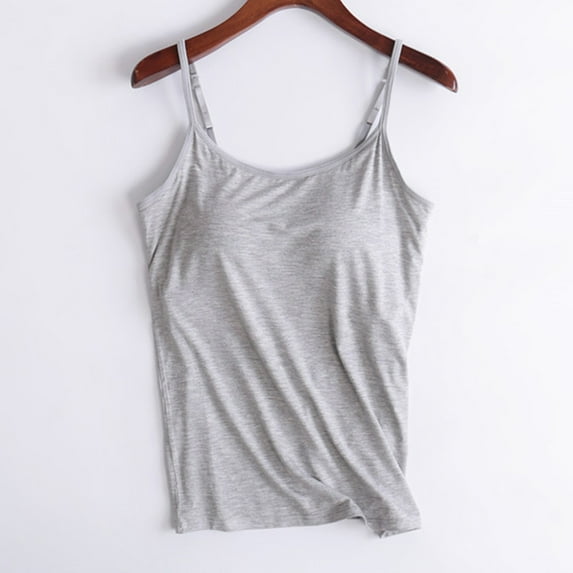 New Trendy!Homenesgenics Womens Tank Tops with Built in Bra Ladies Camisole With Chest Pad Rings Cup Body Bottom Underwear Yoga Sports Tops Gray M