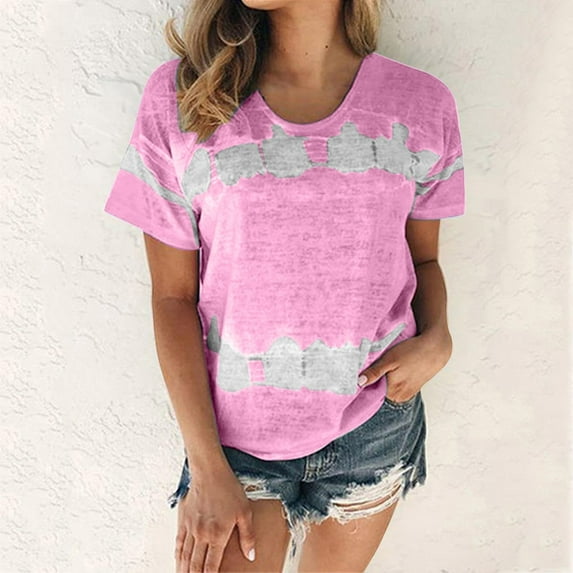 New Trendy!Homenesgenics Womens Tops Plus Size under $10 Women's Fashion Printed Short Sleeve T-Shirt Blouse Round Neck Casual Tops