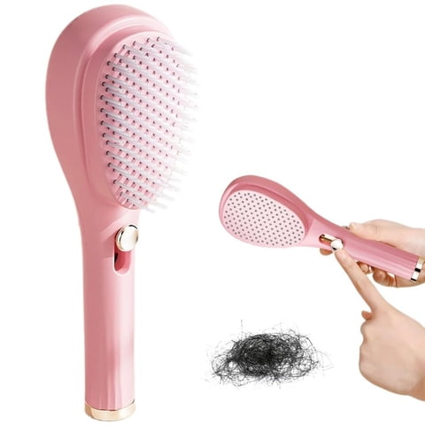 New Trendy Portable Convenient to Use with Self-Cleaning Retractable Bristles Retractable Hair Brush Massage Comb Hair Removal Hairbrush Anti-Static Massage Comb PINK