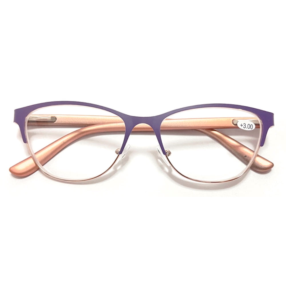 New Trendy Women's Purple Cat Eye Reading Glasses 3.50, Classic HD Fashion Metal Spring Hinge Readers +3.50