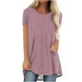 thumbnail image 1 of New Trendy！Women's Summer Round Neck Leisure Short Sleeve Solid Tops,Watermelon Red L, 1 of 5