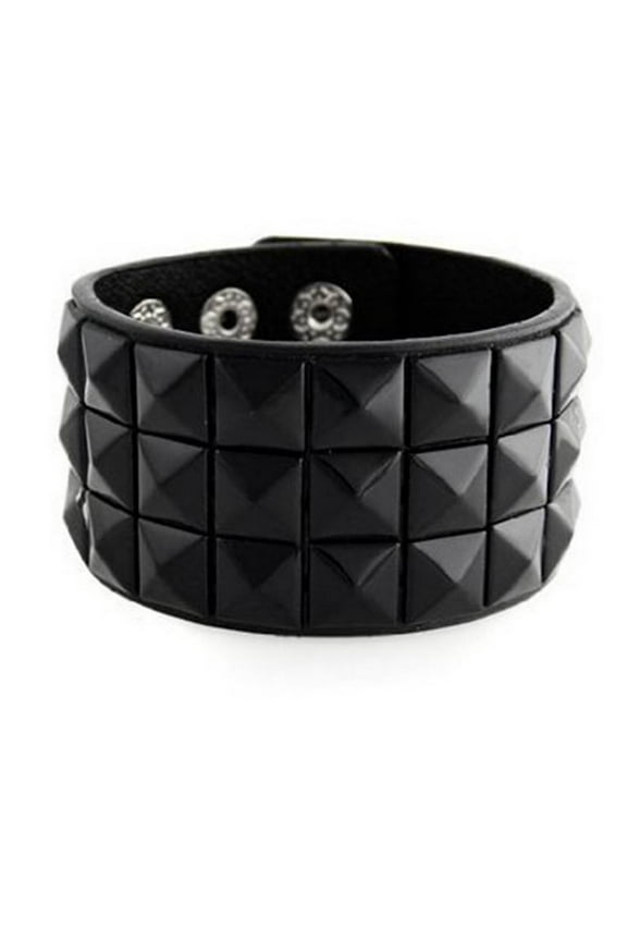 New Triple and Double Studded Punk Rock Wristband Bracelets, Black