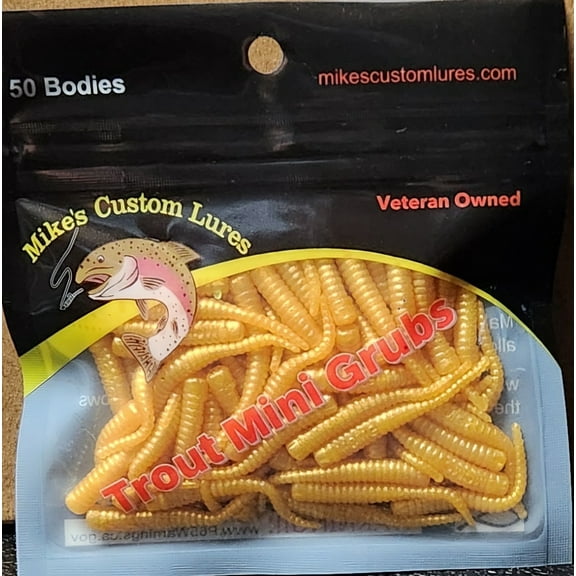 New Trout, Steelhead, Salmon Mini Grub Solid Tail Bodies Mealworm Gold